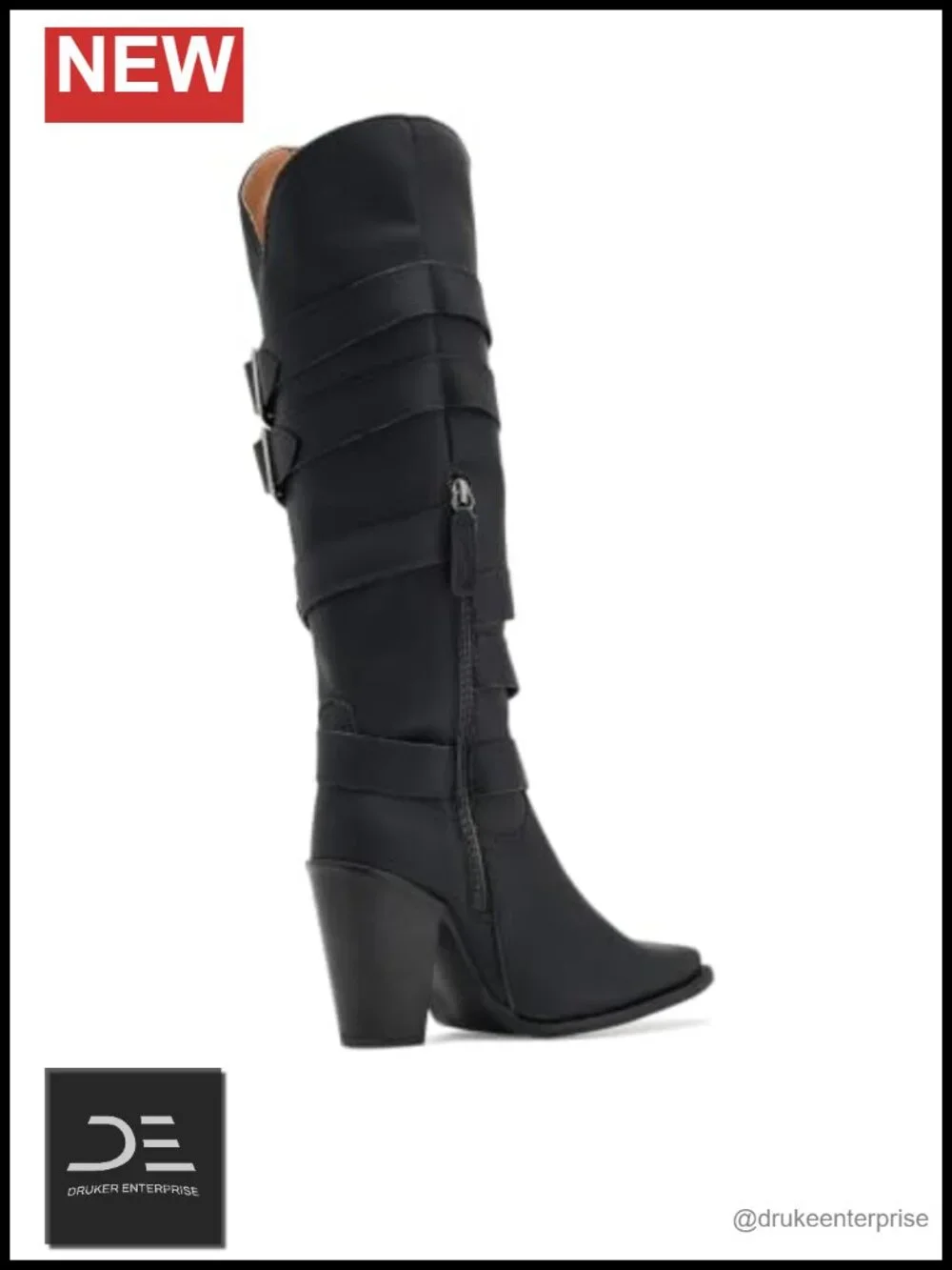 Over the Knee Boots Real Leather Equestrian Snip Toe Low Heel Pull On Half Zip